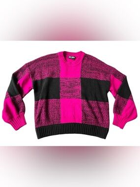 DKNY WOMENS PINK & BLACK BOX PLAID SWEATER XL
